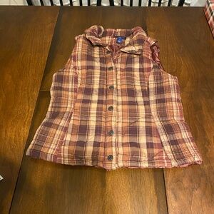 Bandolino Denim Plaid puffer vest- Burgundy, Brown and Beige